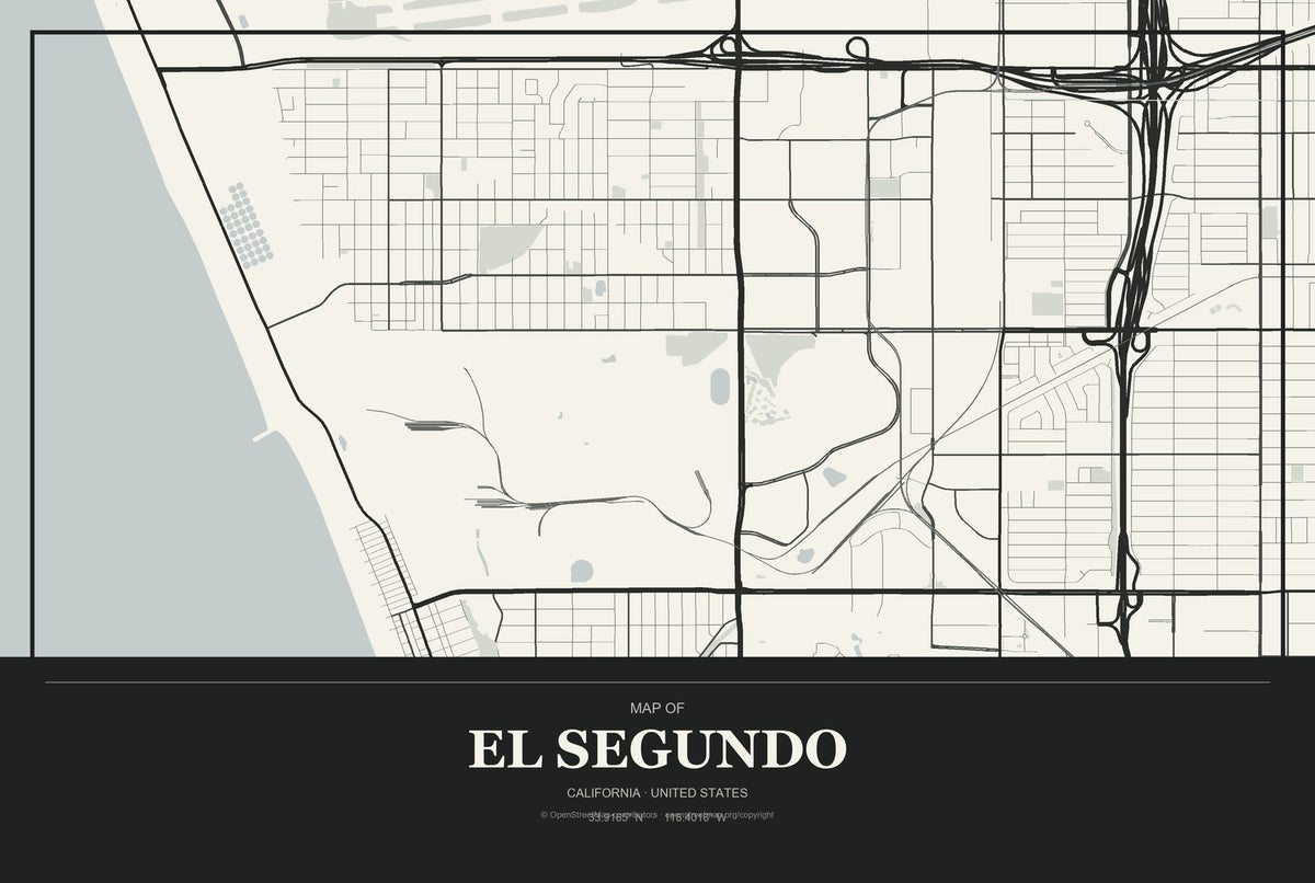 El Segundo, California City Map Aluminum Sign in Museum Plaque style