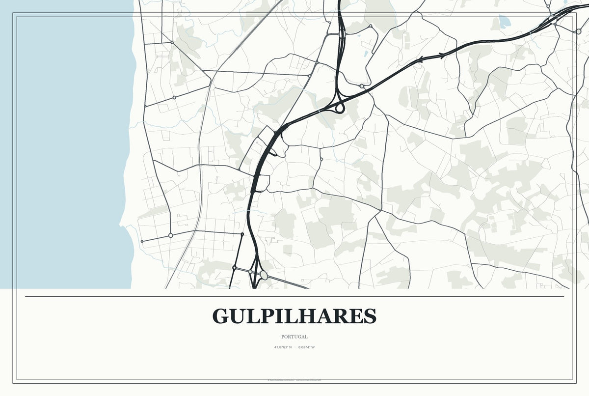 Gulpilhares, Portugal City Map Aluminum Sign in Gallery Air style