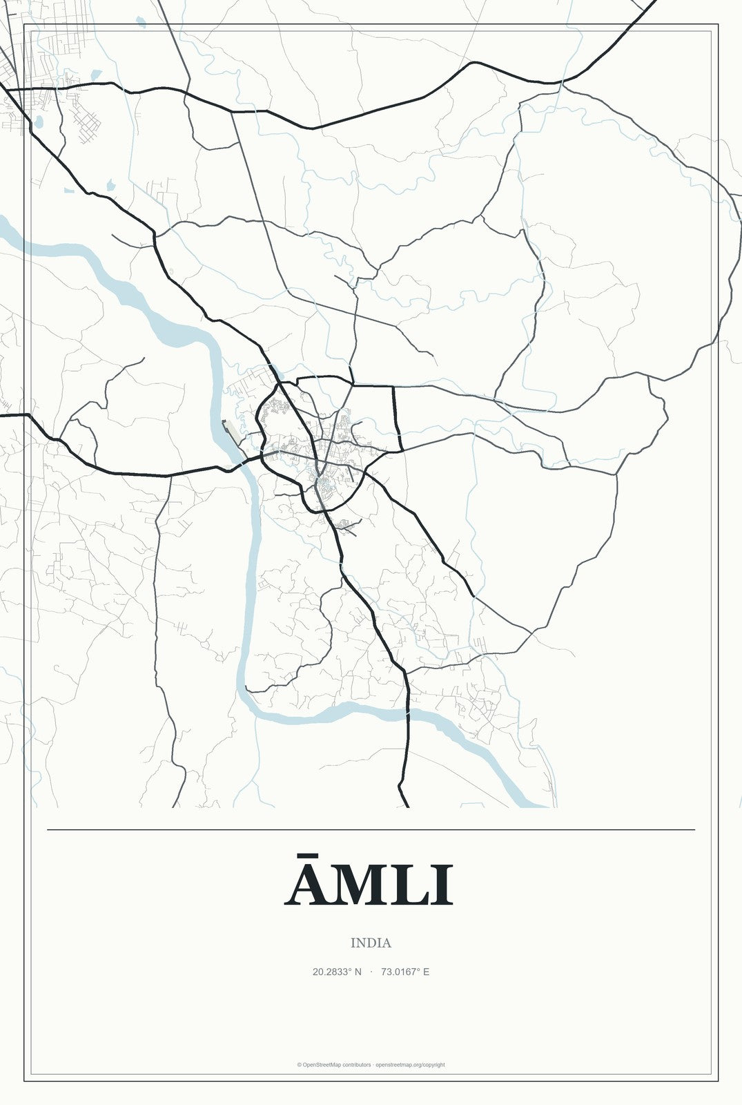 Āmli, India City Map Aluminum Sign in Gallery Air style