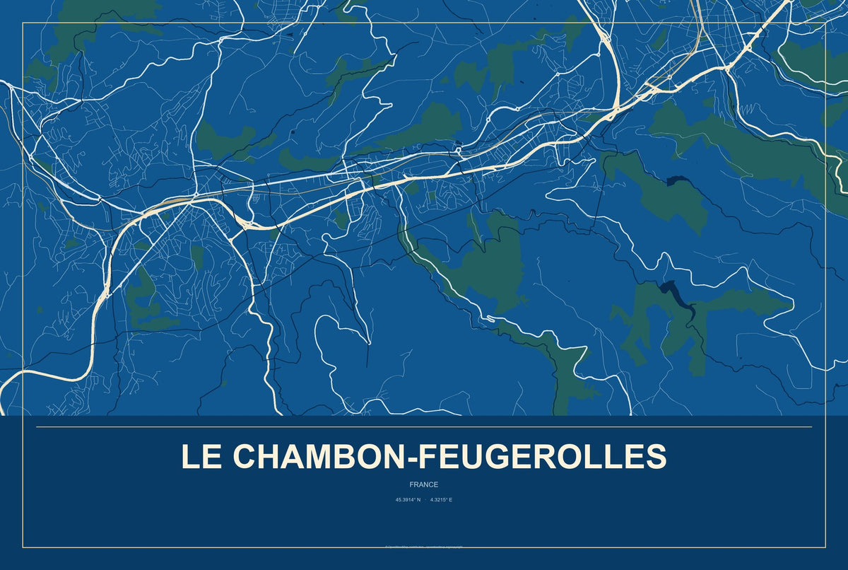 Le Chambon-Feugerolles, France City Map Aluminum Sign in Harbor Cobalt style