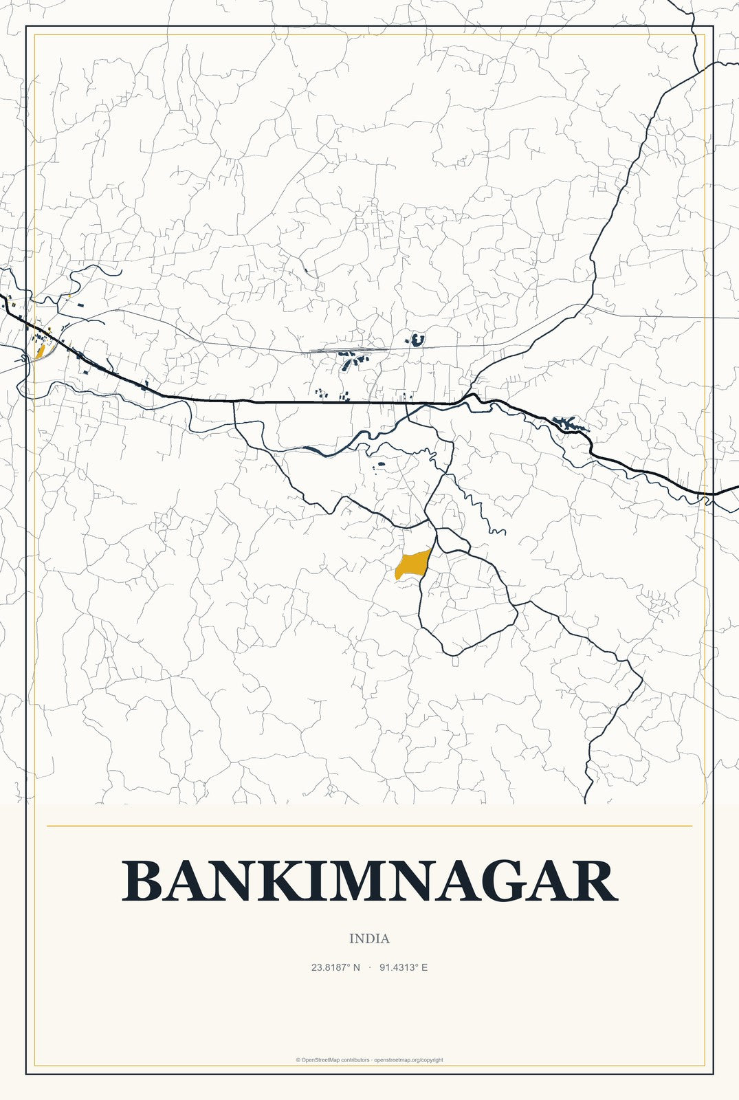 Bankimnagar, India City Map Aluminum Sign in Citrine Modern style