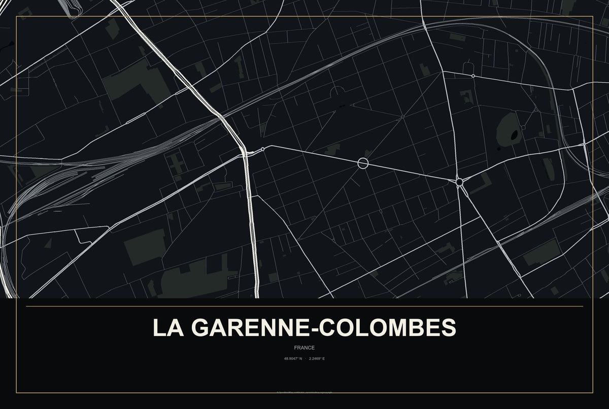 La Garenne-Colombes, France City Map Aluminum Sign in Metropolitan Noir style