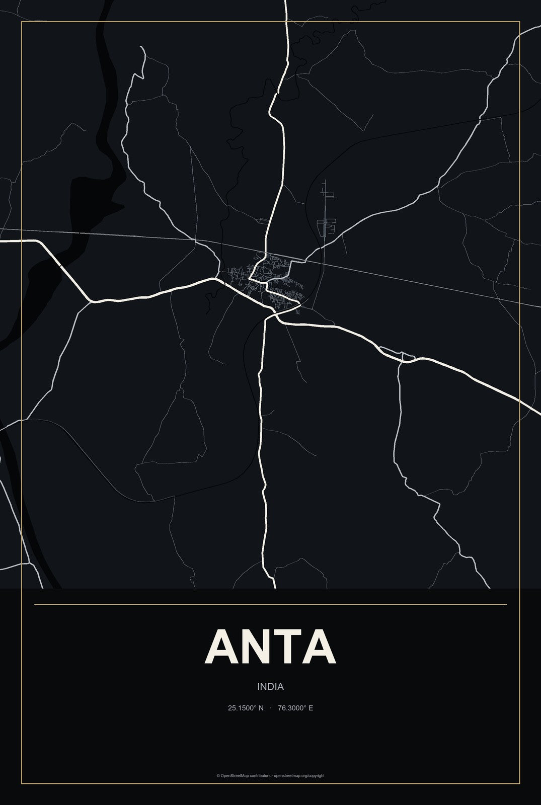 Anta, India City Map Aluminum Sign in Metropolitan Noir style