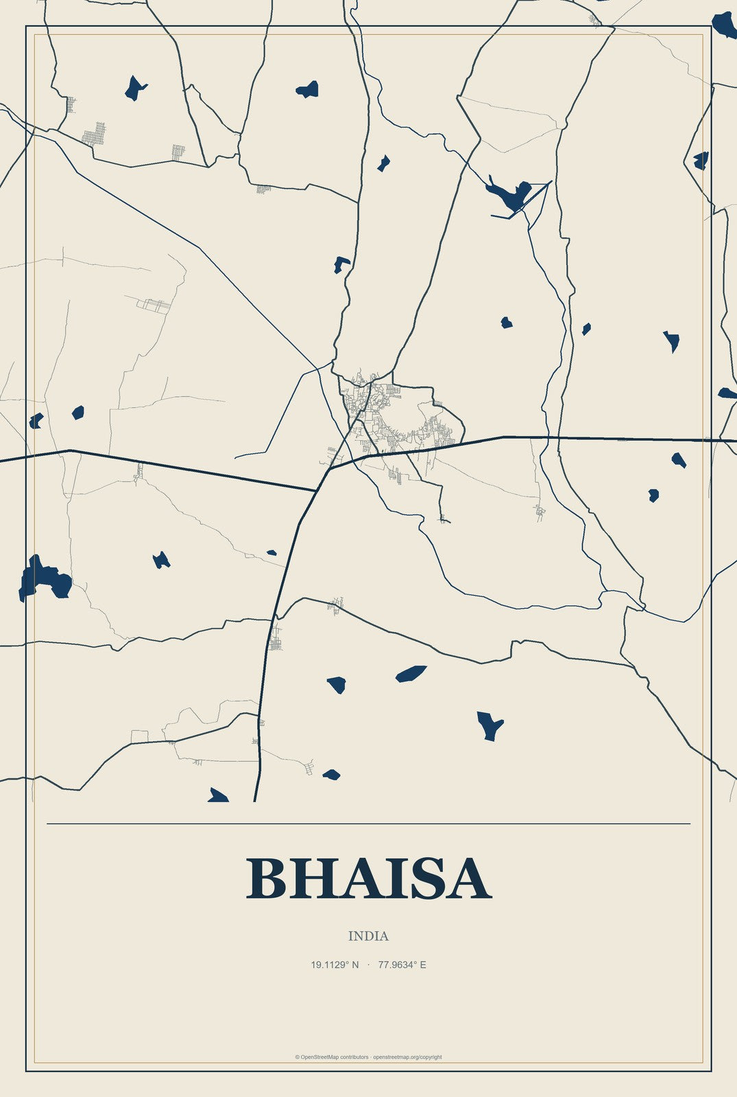 Bhaisa, India City Map Aluminum Sign in Coastal Cutout style