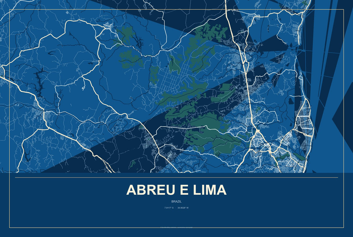 Abreu e Lima, Brazil City Map Aluminum Sign in Harbor Cobalt style