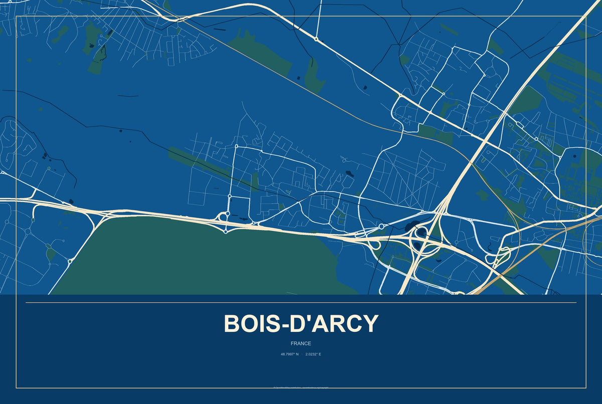 Bois-d'Arcy, France City Map Aluminum Sign in Harbor Cobalt style