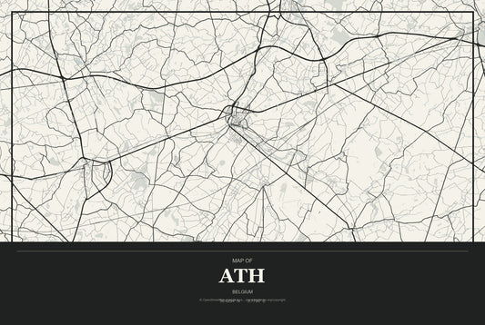 Ath, Belgium City Map Aluminum Sign in Museum Plaque style