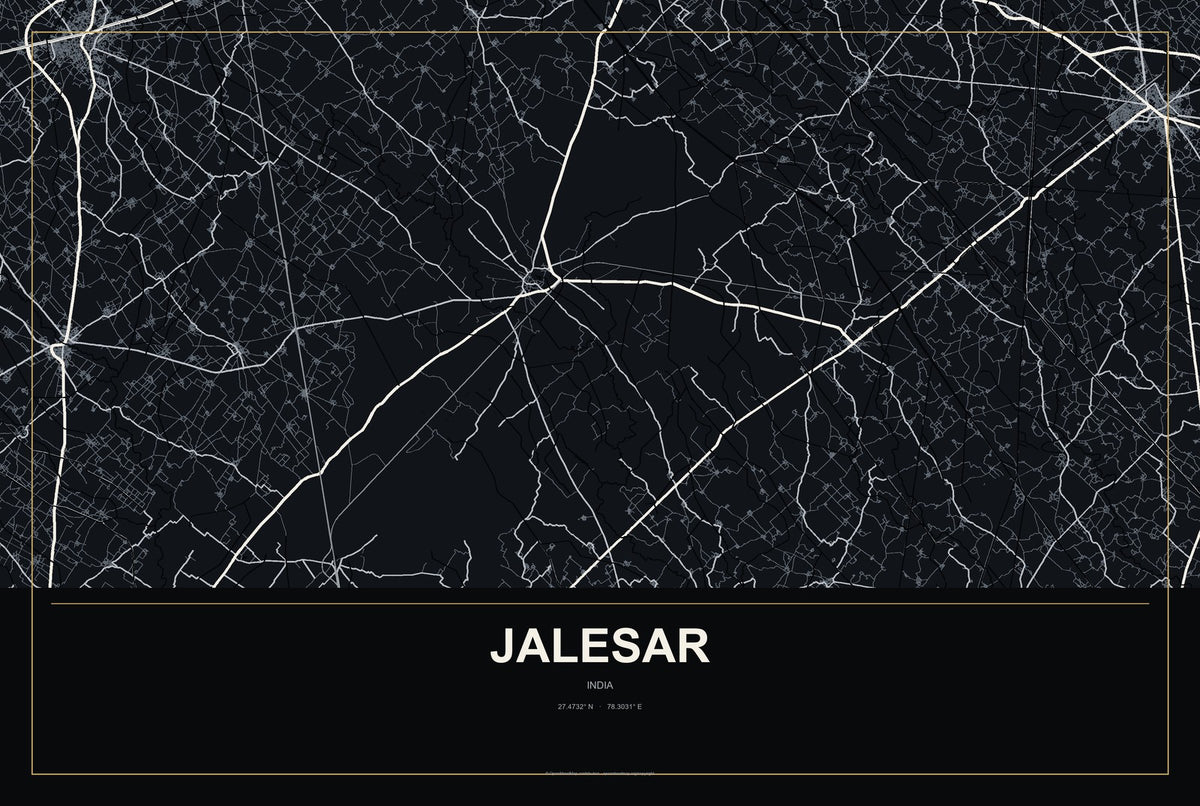 Jalesar, India City Map Aluminum Sign in Metropolitan Noir style
