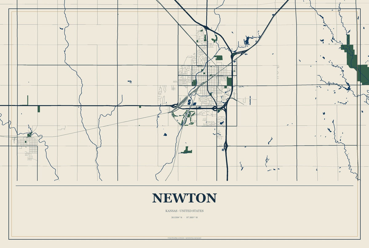 Newton, Kansas City Map Aluminum Sign in Coastal Cutout style
