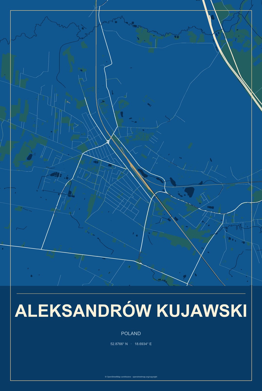 Aleksandrów Kujawski, Poland City Map Aluminum Sign in Harbor Cobalt style