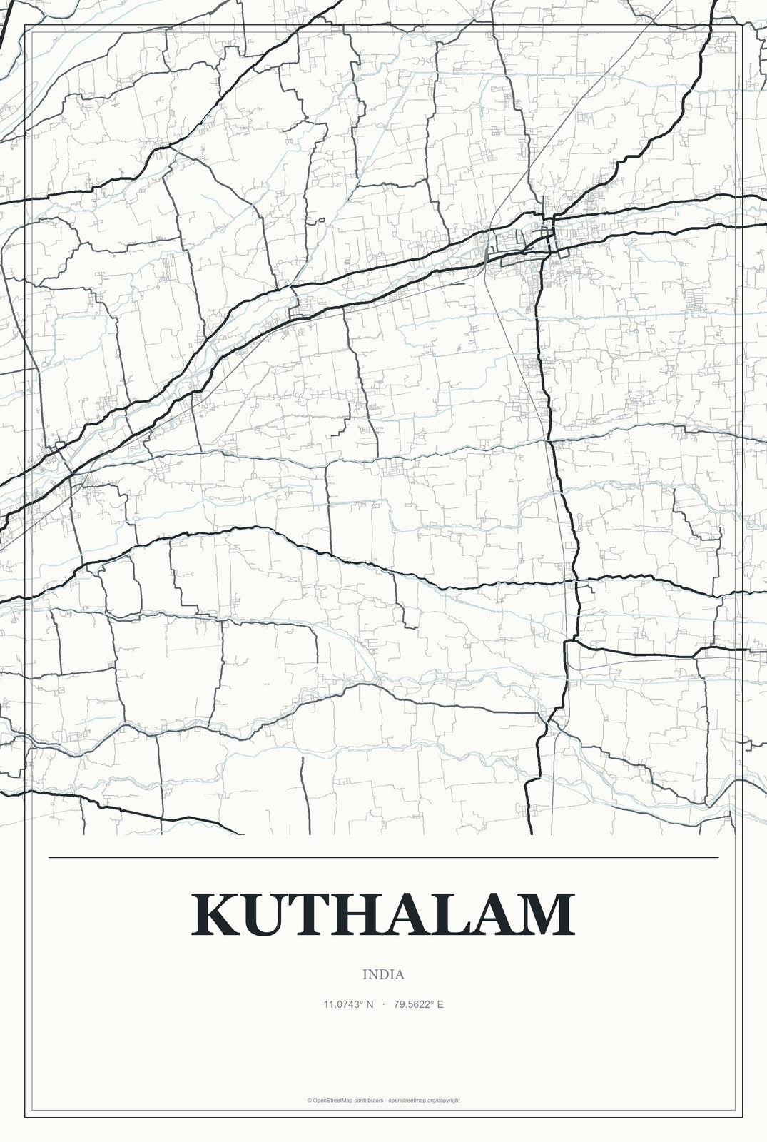 Kuthalam, India City Map Aluminum Sign in Gallery Air style
