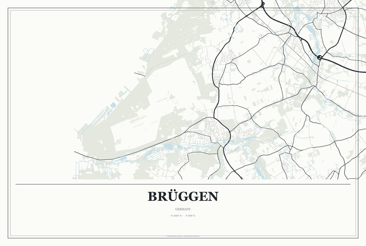 Brüggen, Germany City Map Aluminum Sign in Gallery Air style