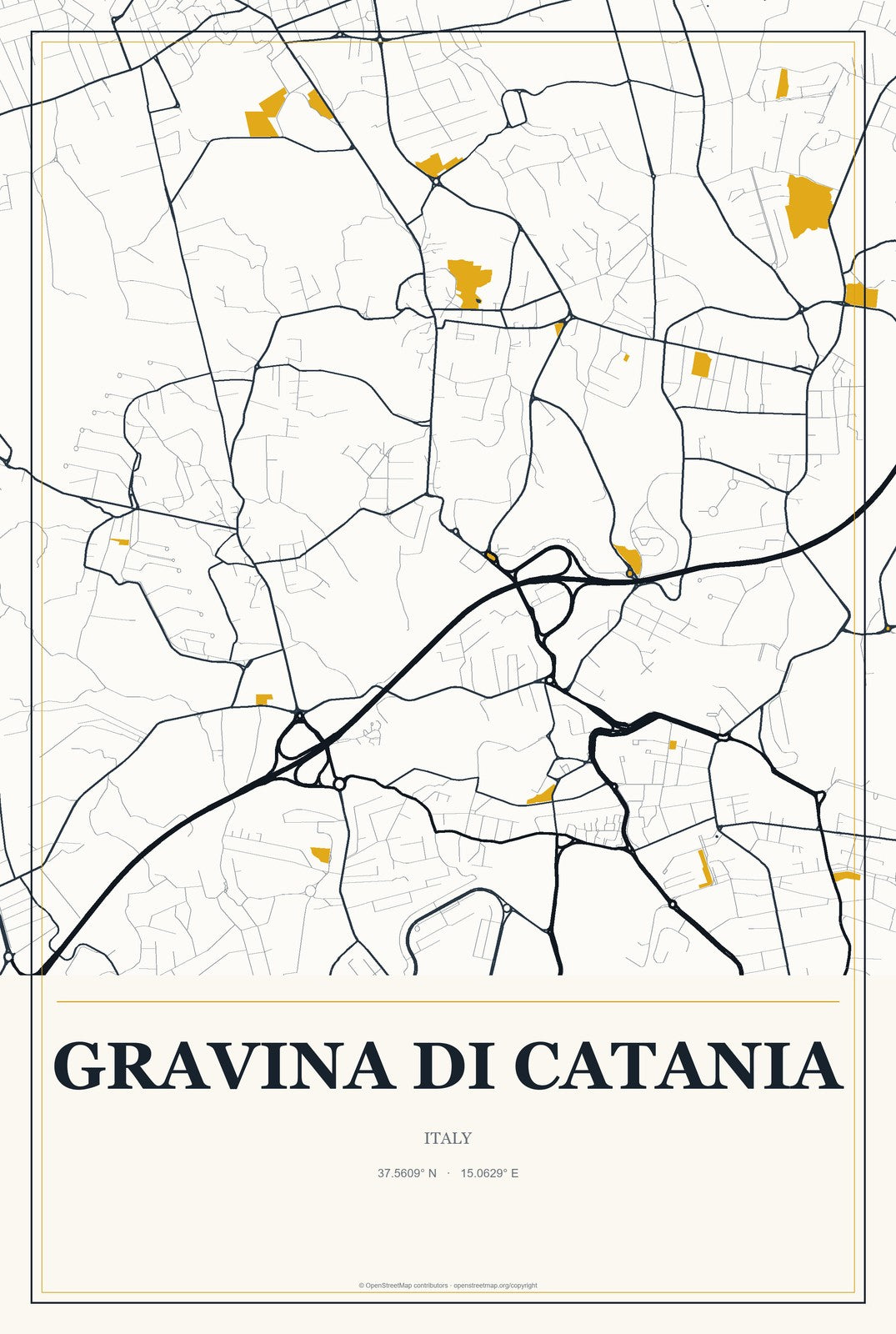 Gravina di Catania, Italy City Map Aluminum Sign in Citrine Modern style