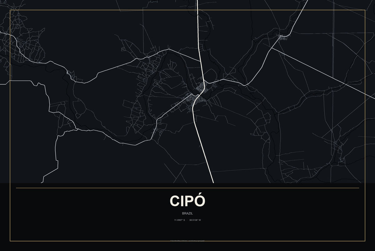 Cipó, Brazil City Map Aluminum Sign in Metropolitan Noir style