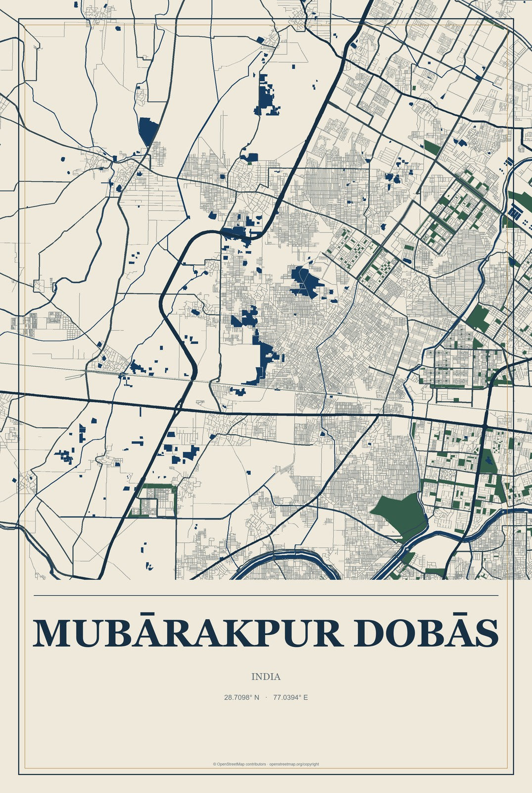 Mubārakpur Dobās, India City Map Aluminum Sign in Coastal Cutout style