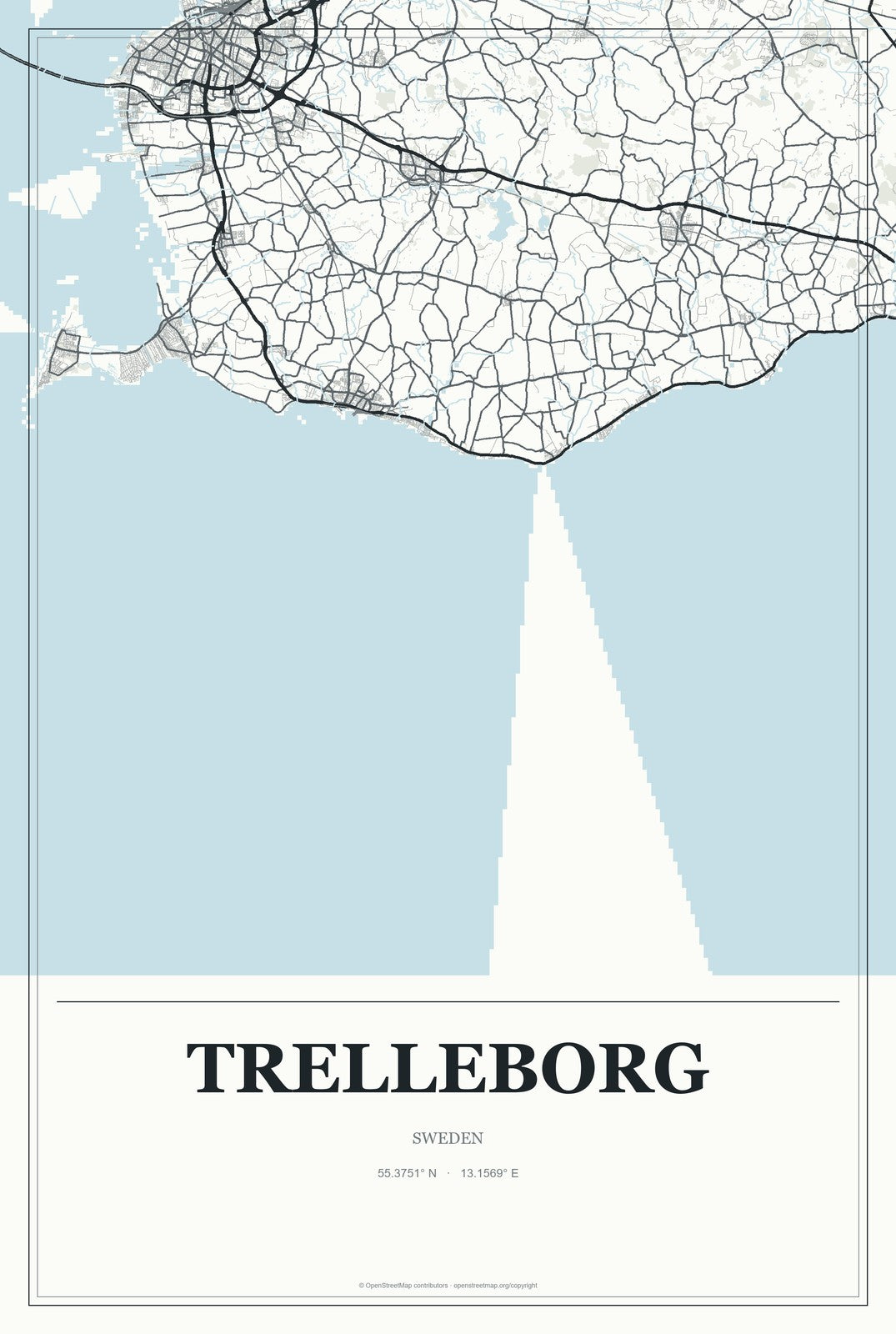 Trelleborg, Sweden City Map Aluminum Sign in Gallery Air style