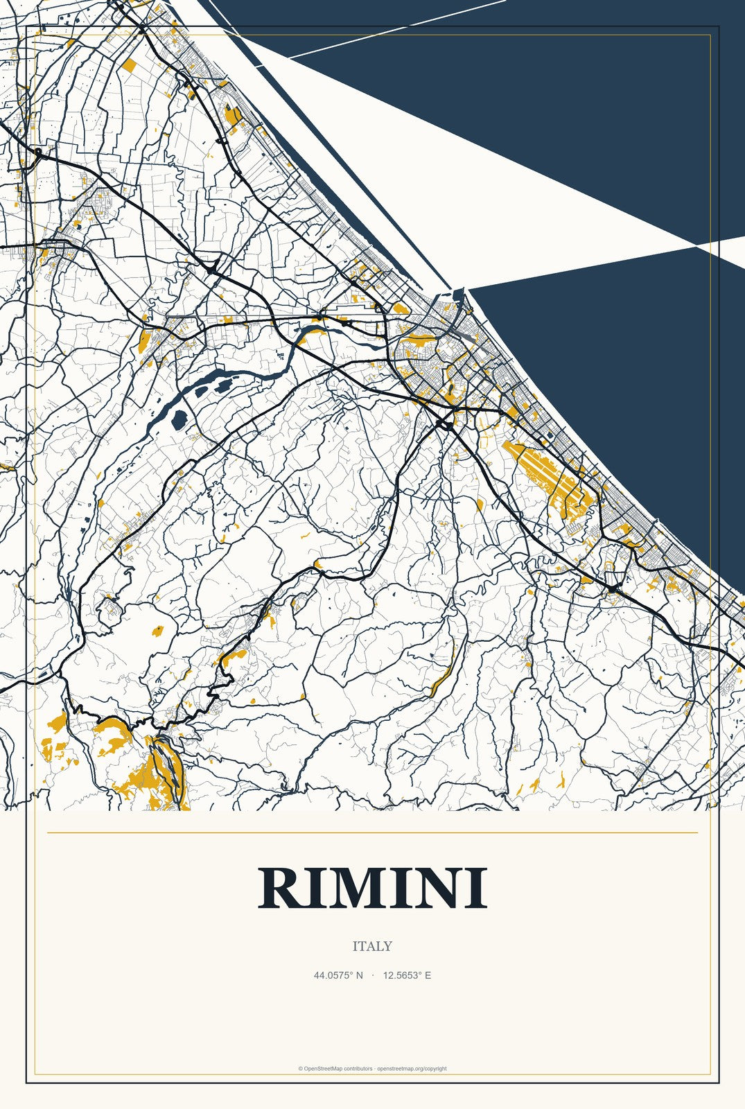 Rimini, Italy City Map Aluminum Sign in Citrine Modern style