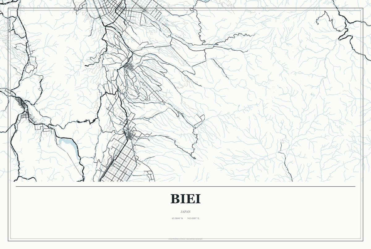 Biei, Japan City Map Aluminum Sign in Gallery Air style