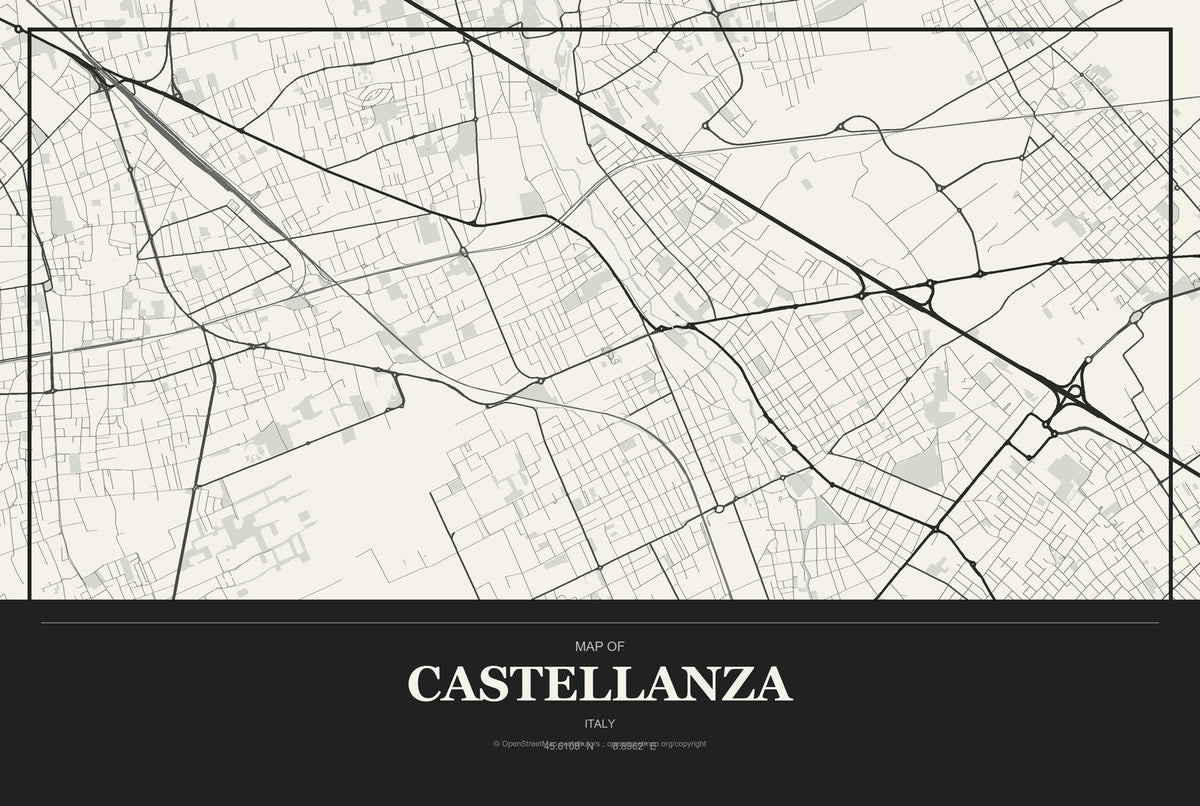 Castellanza, Italy City Map Aluminum Sign in Museum Plaque style