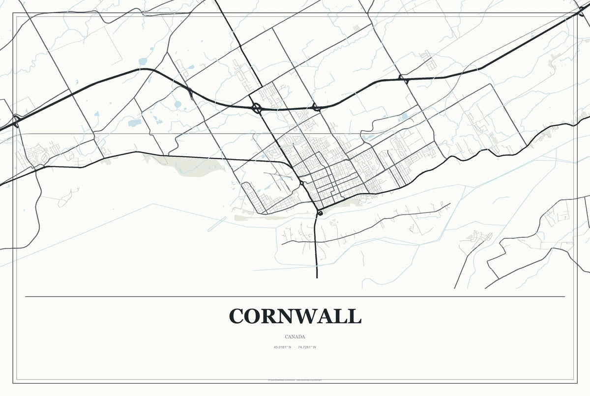 Cornwall, Canada City Map Aluminum Sign in Gallery Air style