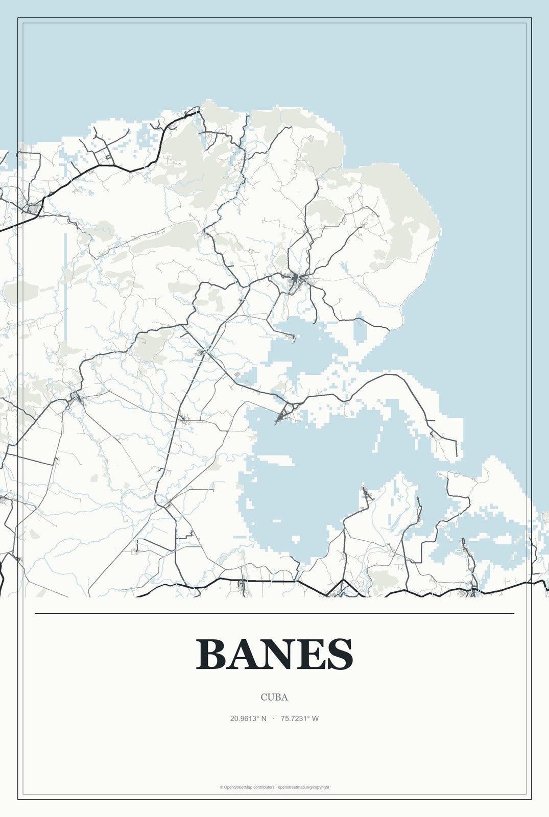 Banes, Cuba City Map Aluminum Sign in Gallery Air style