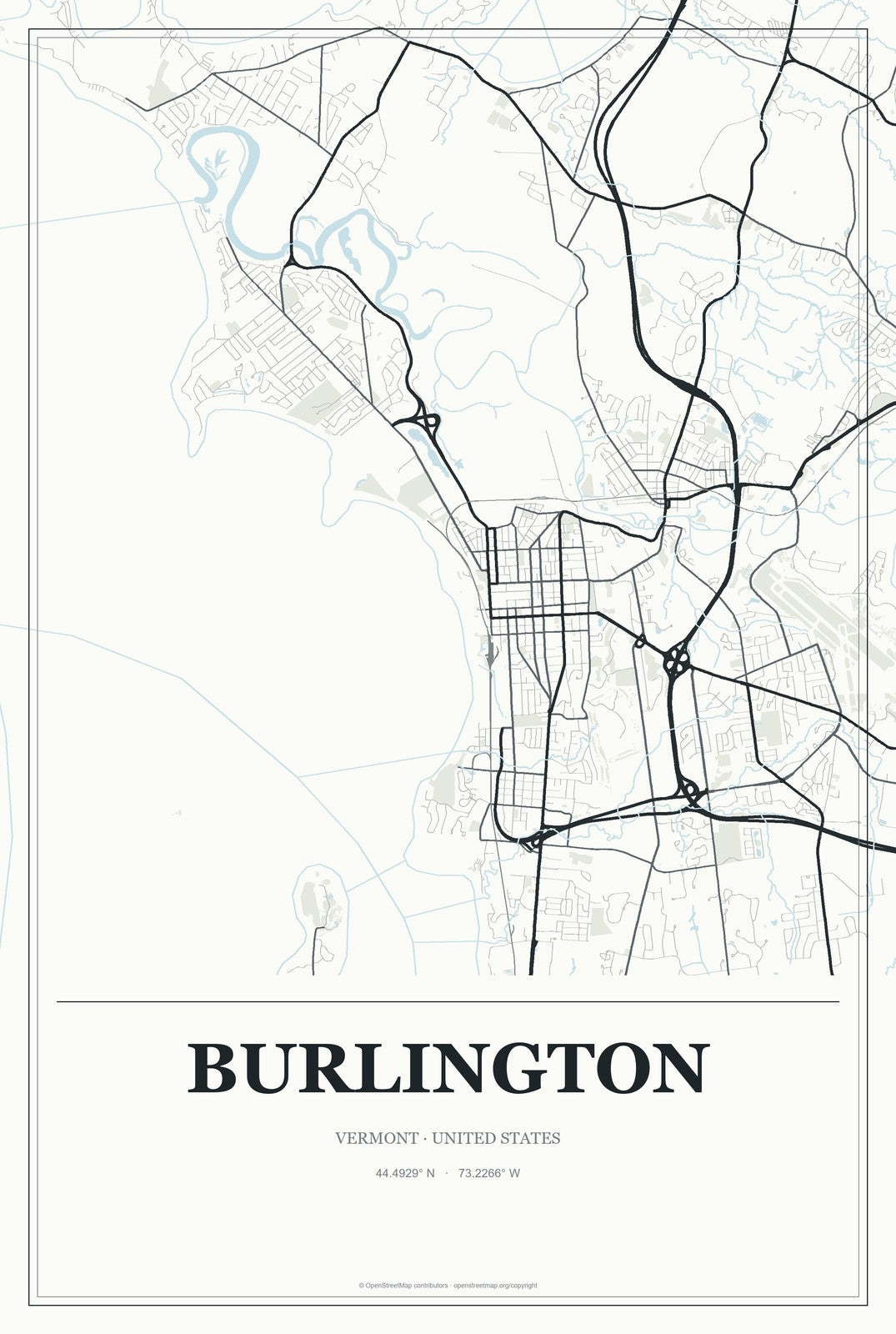 Burlington, Vermont City Map Aluminum Sign in Gallery Air style