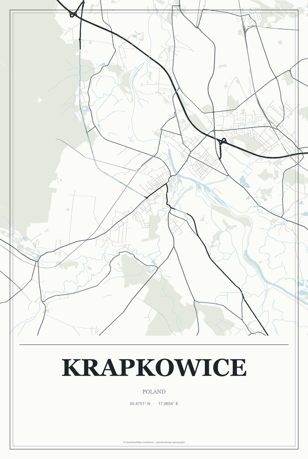Krapkowice, Poland City Map Aluminum Sign in Gallery Air style