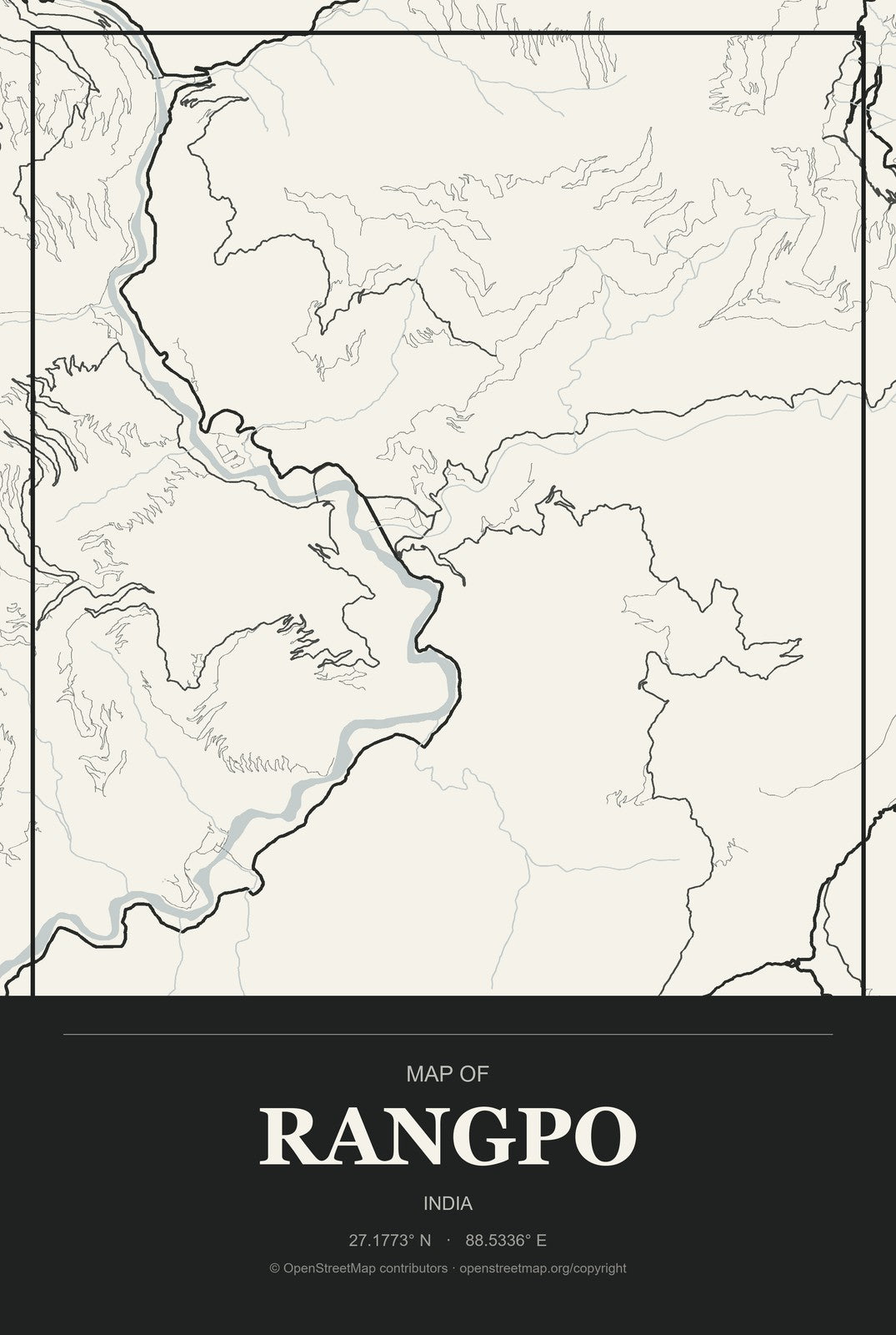 Rangpo, India City Map Aluminum Sign in Museum Plaque style