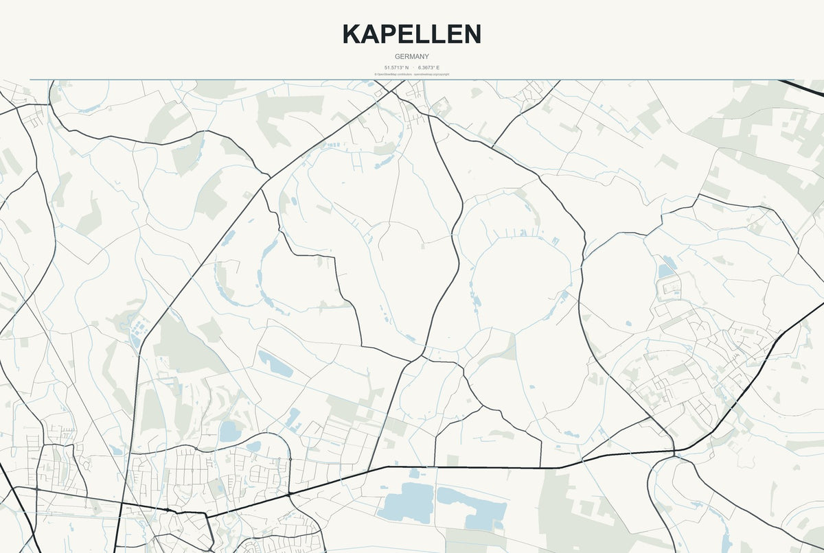 Kapellen, Germany City Map Aluminum Sign in Headline Atlas style