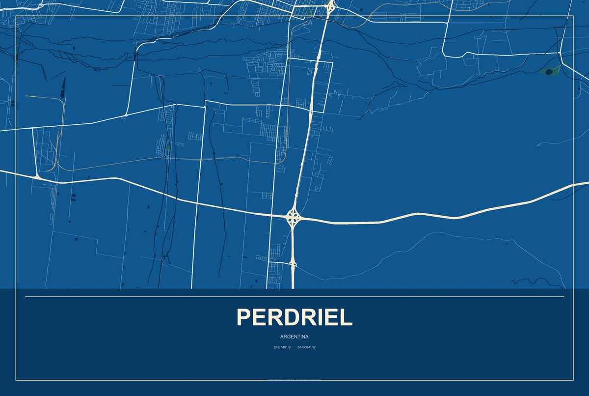 Perdriel, Argentina City Map Aluminum Sign in Harbor Cobalt style