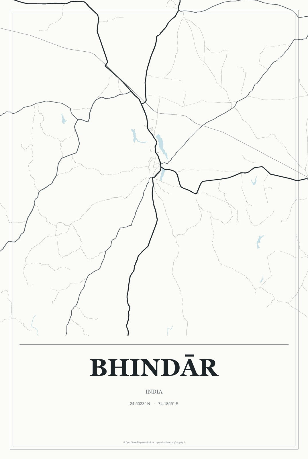 Bhindār, India City Map Aluminum Sign in Gallery Air style