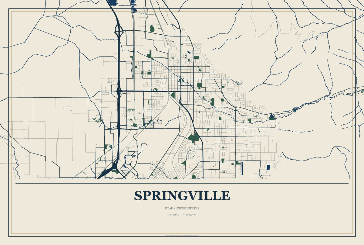 Springville, Utah City Map Aluminum Sign in Coastal Cutout style