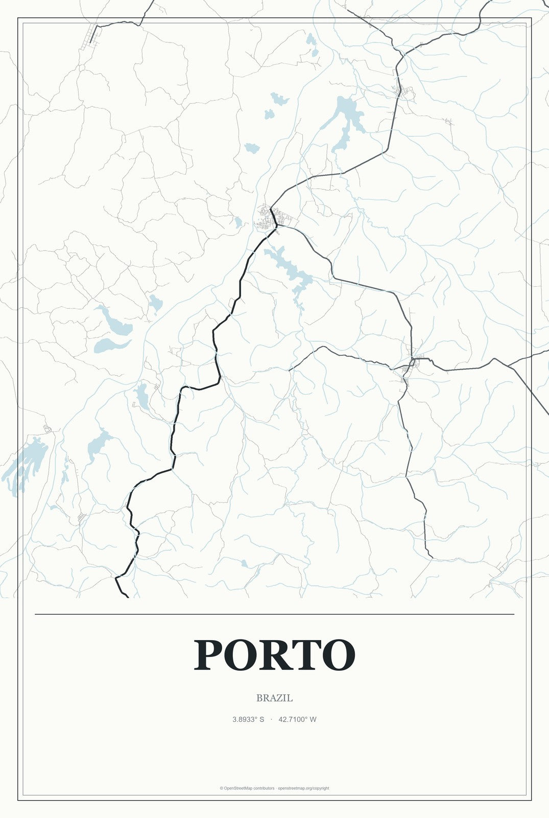 Porto, Brazil City Map Aluminum Sign in Gallery Air style