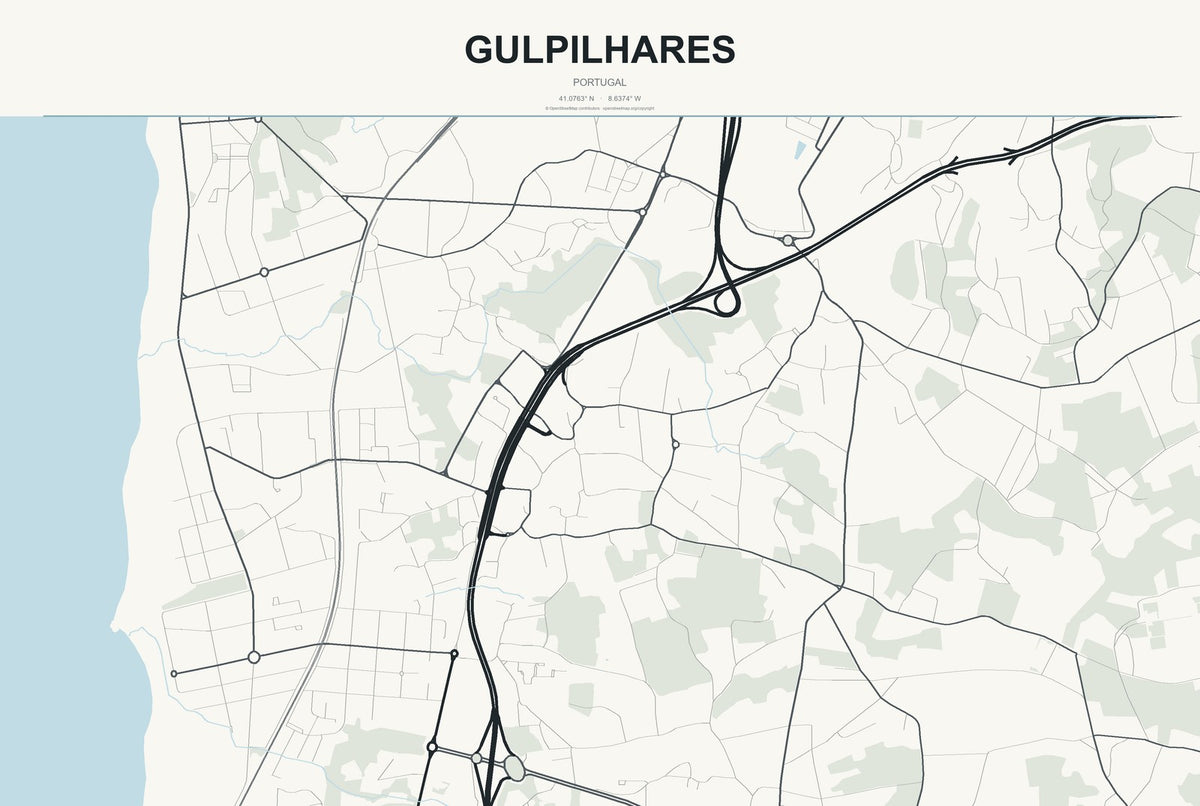 Gulpilhares, Portugal City Map Aluminum Sign in Headline Atlas style