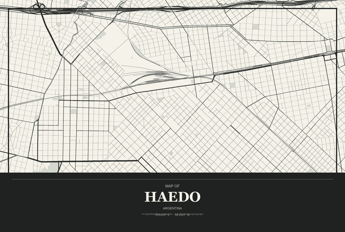 Haedo, Argentina City Map Aluminum Sign in Museum Plaque style