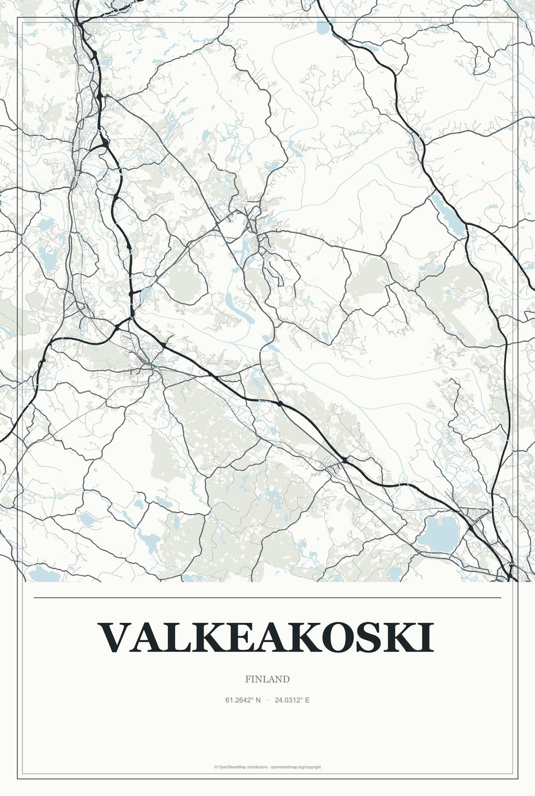Valkeakoski, Finland City Map Aluminum Sign in Gallery Air style