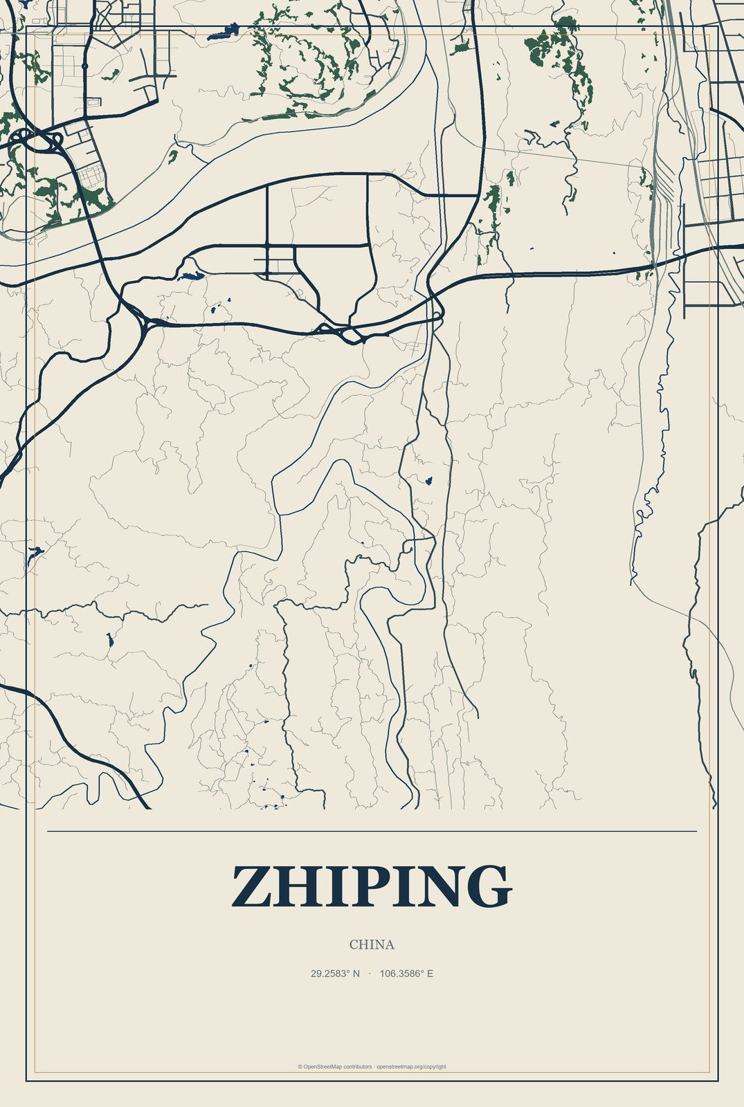 Zhiping, China City Map Aluminum Sign in Coastal Cutout style