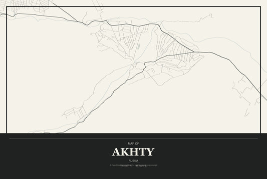 Akhty, Russia City Map Aluminum Sign in Museum Plaque style