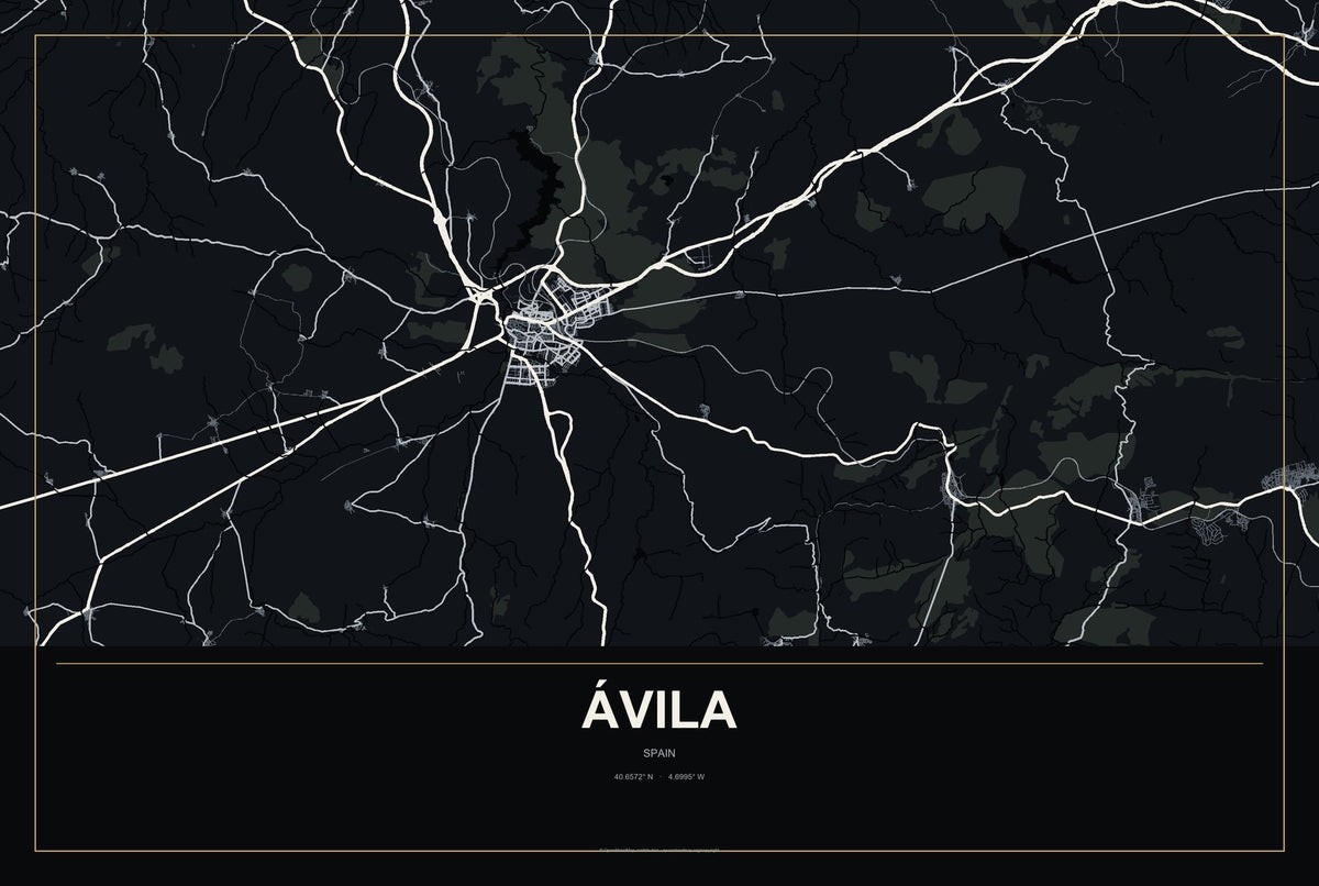 Ávila, Spain City Map Aluminum Sign in Metropolitan Noir style