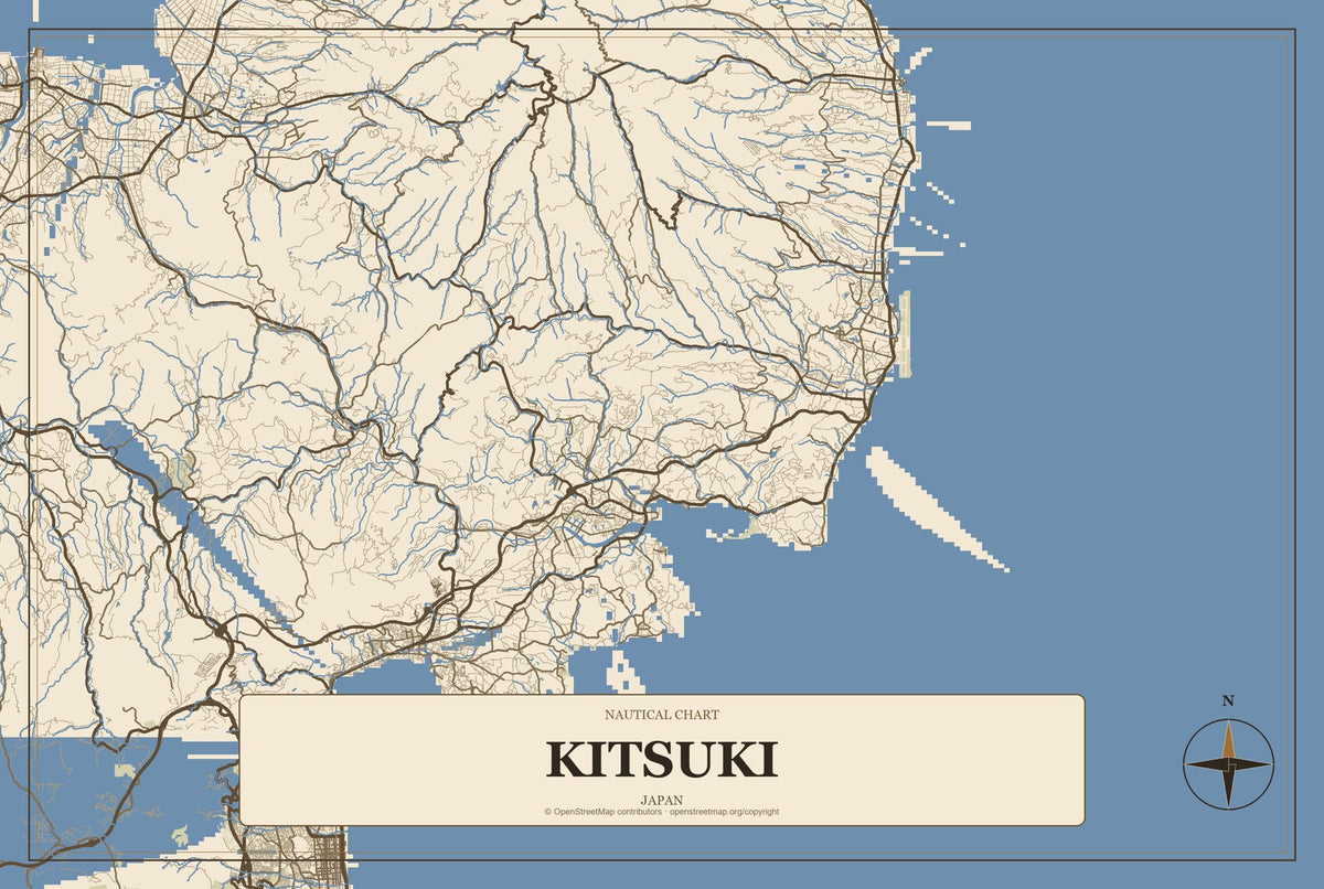 Kitsuki, Japan City Map Aluminum Sign in Heritage Nautical style