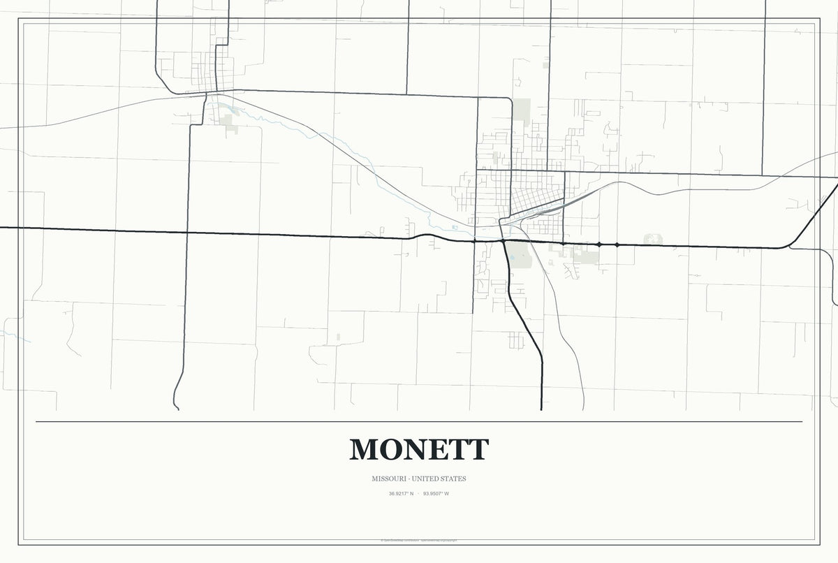 Monett, Missouri City Map Aluminum Sign in Gallery Air style