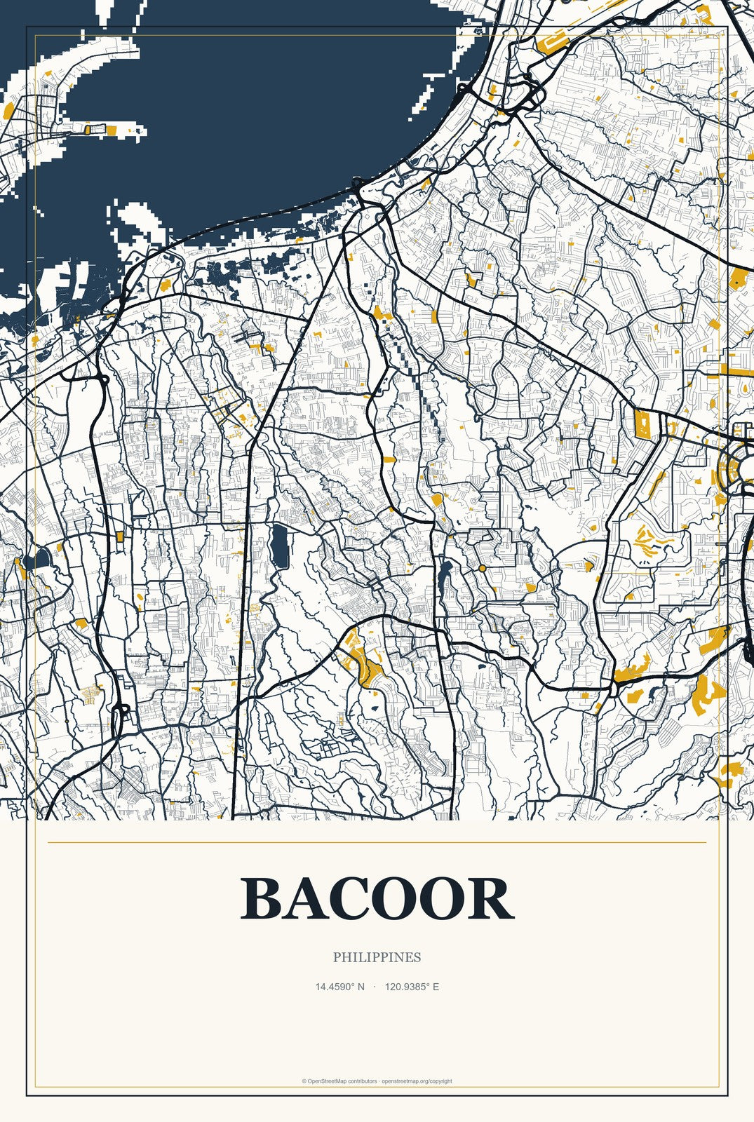Bacoor, Philippines City Map Aluminum Sign in Citrine Modern style