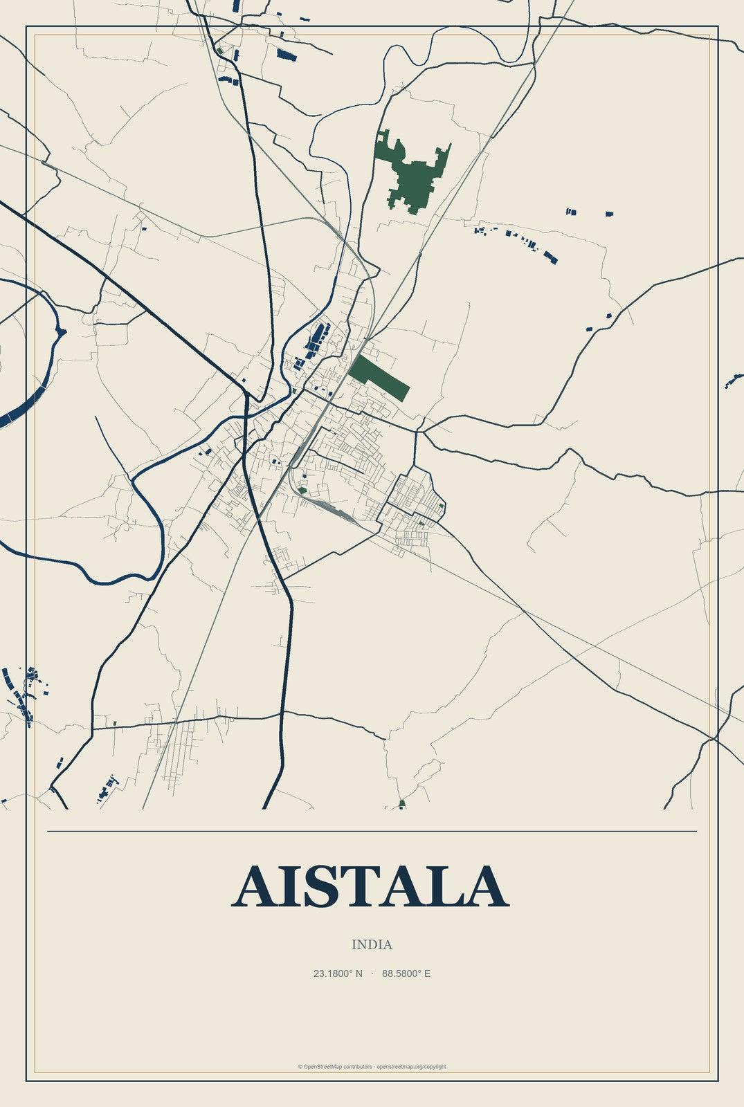 Aistala, India City Map Aluminum Sign in Coastal Cutout style