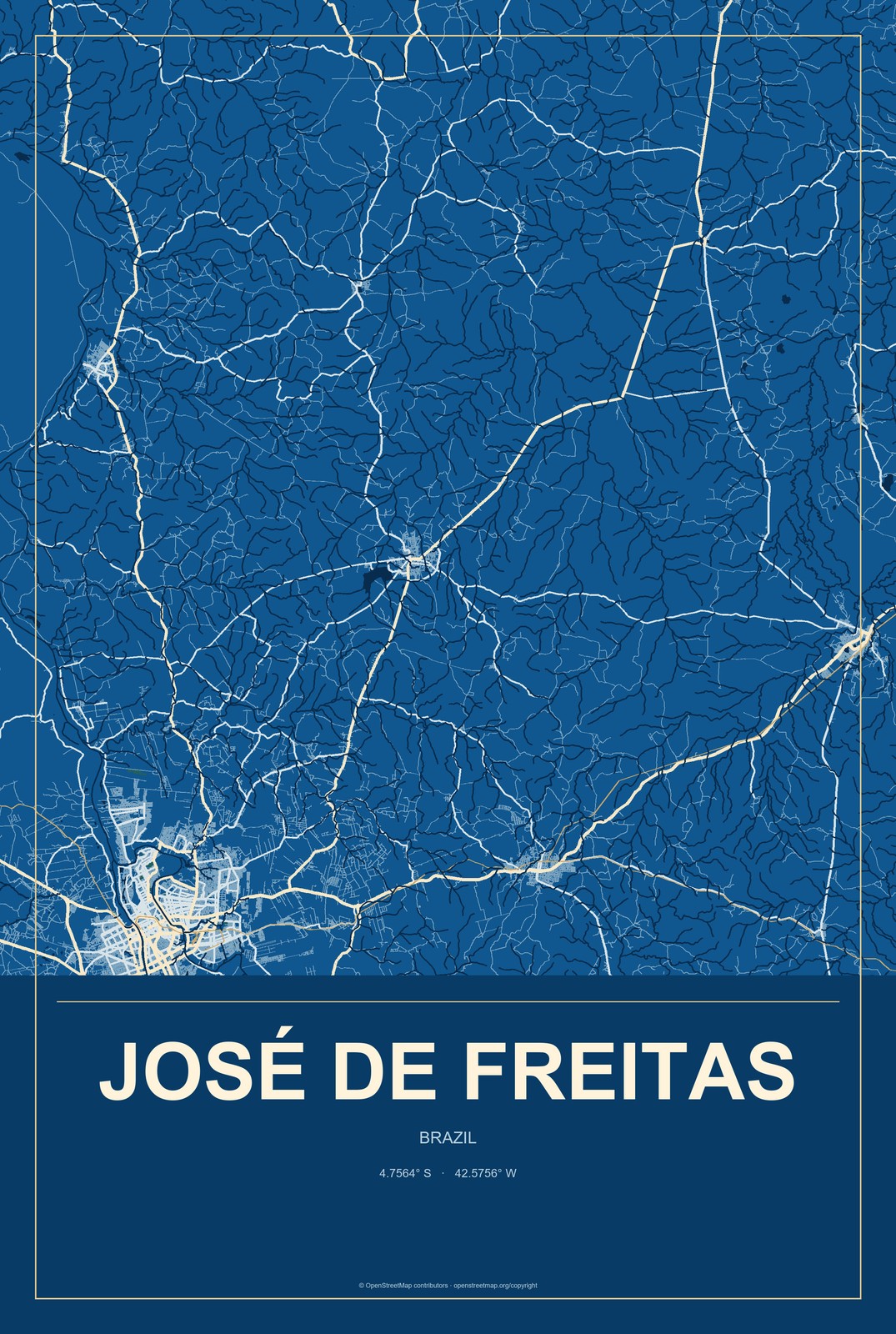 José de Freitas, Brazil City Map Aluminum Sign in Harbor Cobalt style