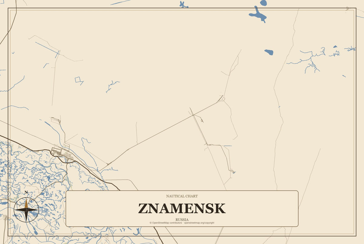 Znamensk, Russia City Map Aluminum Sign in Heritage Nautical style