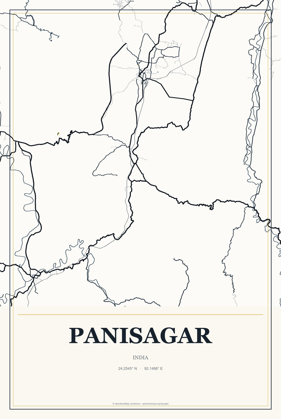 Panisagar, India City Map Aluminum Sign in Citrine Modern style