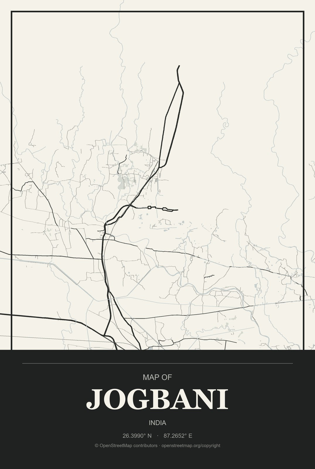 Jogbani, India City Map Aluminum Sign in Museum Plaque style