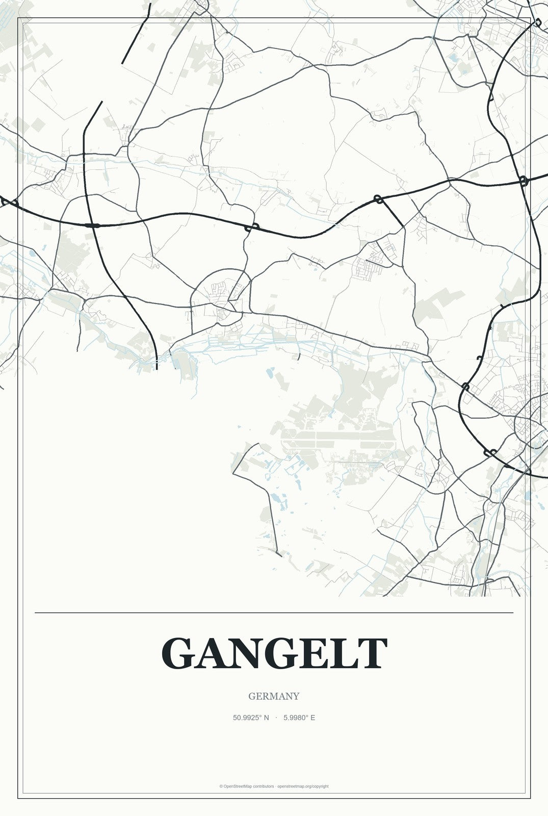 Gangelt, Germany City Map Aluminum Sign in Gallery Air style