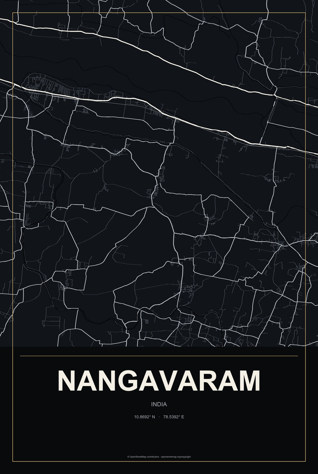 Nangavaram, India City Map Aluminum Sign in Metropolitan Noir style