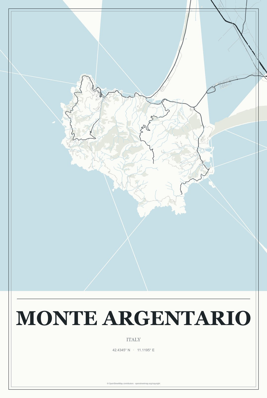 Monte Argentario, Italy City Map Aluminum Sign in Gallery Air style